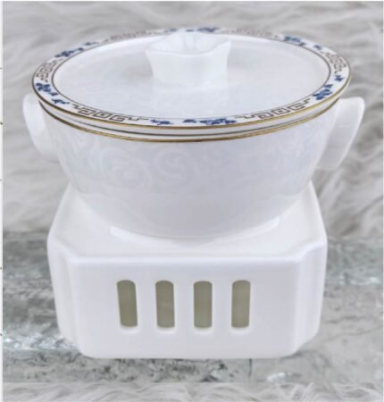 Qingcheng Linglong Double-Handled Lidded Tea Cup with Square Warmer Set