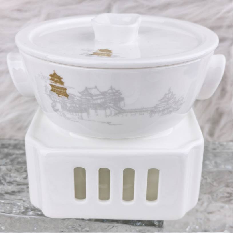 1 Zhumeng Penglai Double-Handled Lidded Tea Cup with Square Tea Warmer Set - Image 1