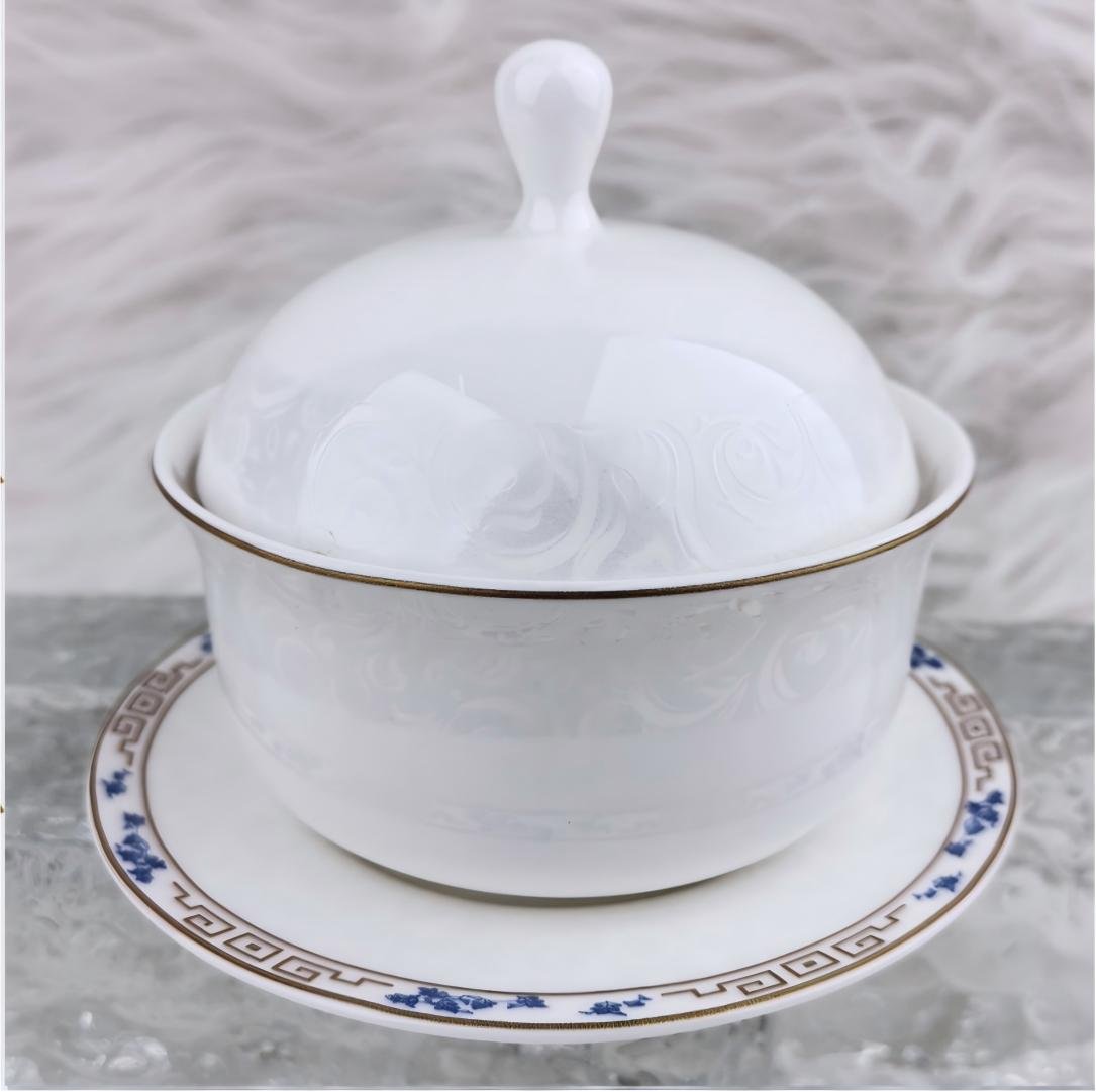 4 Qingcheng Linglong Round-Top Covered Tea Cup with Saucer Set - Image 1
